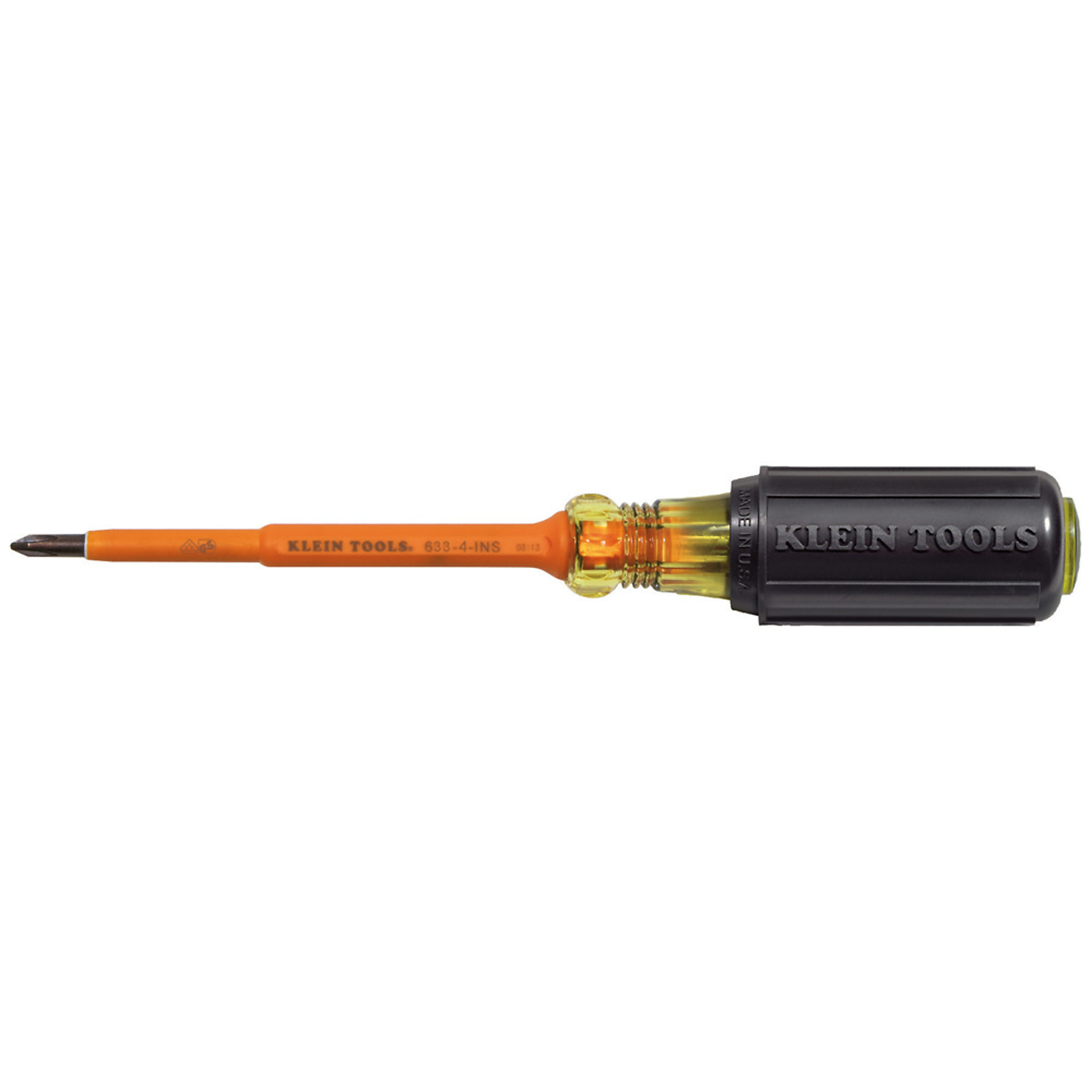 Klein Tools, Insulated Screwdriver, #1 Phillips, 4in. Round S, Drive Type Phillips, Model# 6334INS